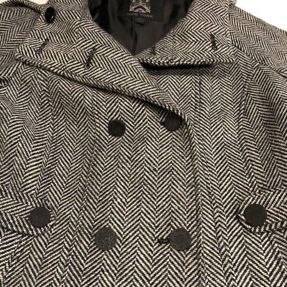 Hilary Radley Pea Coat Black and Gray Herringbone Small - Picture 4 of 9